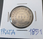 Moeda do Brasil !! ! materiual em prata !! valor de 500 Reis !! ano de 1851 !! tiragem muito baixa !! alto valor de mercado .. cerca de 120,00 Reais !!