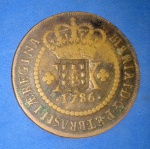 Moeda/ Brasil - valor de XX Reis Tempo  do Imperio ano 1786 c/ carimbo de escudete  !! Cobre , Soberba !! valor estimado = 290, 00 R$ !! raridade !!