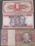 3 Cedulas do Brasil !! valor de 100 Cruzeiros de épocas diferentes !! decada de 1960 !! , 1970 !! e 1980 !! todas peças com mais de 40 anos !!