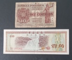 2 Cedulas Estrangeiras !! material diferente !! valor de 10 centavos !! uma de Portugal e outra da China !! 10 centavos e 10 fen!! dificil de aparecer !!