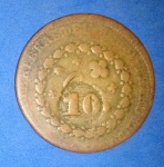 Moeda/ Brasil - 20 Reis Cobre !! com carimbo de 10 reis !! ano de 1829 !! tempo do Imperio ! data pouco legivel .