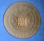 Moeda/ Brasil - valor de XX  Reis Tempo  do Imperio ano 1790 c/ carimbo de escudete  !! Cobre , !! valor estimado= 290, 00 R$ , com patina de época !!