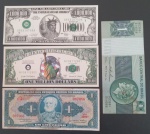 4 Cedulas !! 2 modelo Fantasia dos USA !! + 2 do Brasil de valor de 1 cruzeiro de e´pocas  monetarias diferentes  !!