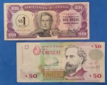 2 Cedulas- Uruguay  !!! Valor de 50 e 1000 pesos !!! Com desvalorização , estado de MBC !!!  !!  !!!!