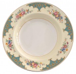 ENGLAND prato fundo em faiança inglesa PAREEK JOHNSON BROS BELGRAVIA, adornado com guirlandas de flores policromadas na borda e contorno em vibrante ouro. Mede 25,5cm.