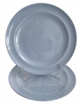 ALEMANHA - Duo de pratos rasos em requintada porcelana alemã VILLEROY & BOCH cor azul gres com registro e numeração. Meados séc. XIX. Mede 21 cm.