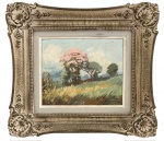 ARMANDO VIANNA (Rio de Janeiro 1897 - Idem 1992) - Obra em óleo sobre placa, "paisagem", assinada no canto inferior direito, datada 1960, proteção de moldura de madeira patinada adornada nas extremidades e paspatur. Medida da obra 22 x 18cm. Medida total 31 x 36cm.