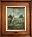 ANELIO LATINI (Nova Friburgo, 1926  Rio de Janeiro, 1986) - Obra em óleo sobre tela intitulada no verso "campo", assinada no canto inferior esquerdo, datada 1979, proteção de paspatur e moldura de madeira. Apresenta placa de metal com o nome do artista e data e cachê no verso. Medida da obra 27 x 35cm. Medida total 53 x 61cm.