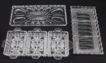 Anos 50 / 60  - Lote com 3 petisqueiras em cristal moldado, uma delas, composta por bandeja e 3 compartimentos. Med. 34 x 17 e 34 x 15 cm.