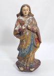 BRASIL, SÉC.XIX - Imagem de Nossa Senhora em madeira com policromia original, vestes com forte douração. Algumas perdas. Med. 23 cm.