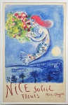 MARC CHAGALL (1887-1985) - EX- COLEÇÃO MARIO BARATA (1921-2007) - "Nice, Soleil, Fleurs", 1961. Litografia da tiragem original, realizada pelo próprio artista a pedido do governo francês para a riviera Francesa 'COTE D'AZUR'. Edição do Atelier MOURLOT. Tiragem de 5.000 unidades. Med. 100 x 62 cm. Moldura nova. Total: 102 x 64.5 cm. Papel com algumas poucas marcas. REFERÊNCIA: National Museum Marc Chagall. VER NA CHRISTIES E OUTROS - https://www.christies.com/en/lot/lot-5802466  ----- https://musees-nationaux-alpesmaritimes.fr/chagall/en/agenda/evenement/nice-soleil-fleurs --- https://londonoriginalprintfair.com/artworks/14158-marc-chagall-nice-soleil-fleurs-1962/ ---- https://www.rogallery.com/artists/marc-chagall/nice-soleil-fleurs-la-baie-des-anges/ --- https://artgallery.yale.edu/collections/objects/33670 ----https://www.lyonandturnbull.com/auctions/travel-and-vintage-posters-720/lot/30?srsltid=AfmBOoqJFLbdUDeO5W-tFZqX22cCAg-8C1tDetN12ghTsIcKJ6BhF3uy