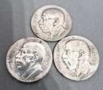 Lote com 3 moedas de 5000 Réis - Santos Dumont - Prata .600 - Aprox 10 g - 27,5 mm --- https://www.diniznumismatica.com/2016/08/5000-reis-santos-dumont-e-suas.html