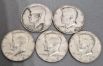 5 MOEDAS DE HALF DOLLAR - KENNEDY - Anos 1967, 1968, 1969. Prata 400.