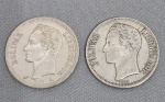 Duas moedas da Venezuela - 1 bolívar - 1954 e 1965- Prata (.835) -