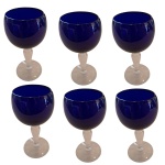 Seis taças para vinho em cristal com bojo azul  basa translúcido, Alt. 15, Diam. 7 cm.