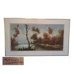 MACNCINI - Óleo sobre eucatex representando paisagem acid, apresenta leves danos na pintura, 120 x 58 e 144 x 81 cm.