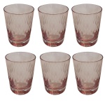 Seis copos para aperitivos em cristal rosa lapidado, Alt. 8, Diam. 6 cm.