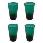 Quatro copos para long drink/água em vidro na cor verde, Alt. 14, Diam. 7 cm.