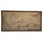 Tapeçaria Gobelin com desgastes na coloração devido ao tempo, 155 x 77 cm.