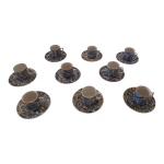 Nove xícaras para café em porcelana ARS Bohemia nas cores Blue and White,  uma xícara com borda bicada e outra com a asa colada5 x 5 cm.