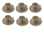 Seis xícaras para café em porcelana branca monografada `L`.  4 x 4 cm.