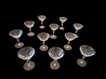Onze taças para Martini em cristal translúcido lapidação dedão, Alt. 15, Diam. 11 cm.