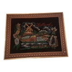 Pintura sobre veludo representando paisagem Holandesa, 72 x 55 cm.