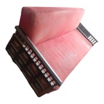 Sofá em madeira nobre , braços sustentados por  colunatas, pernas torneadas, assento em forração com marcas de muito uso, 200 x 80, Alt. 87 cm.