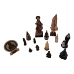 Doze imagens do imaginário católico, Santa Rita, Sagrado Coração de Maria, Nossa Senhora de Fátima, Nossa Senhora Aparecida e etc. em tamanhos e modelos diverso, Alt. 17 a 5 cm.