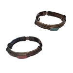 PRATA - Duas pulseiras femininas uma com pedra azul e outra rosa, 43,5 gr. Diam. 7 cm.