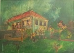 JOÃO CARNEIRO DA CUNHA, uma (1) paisagem com casebre, OSE, assinado no CID, medindo 80,5 x 60,5 cm, moldura 99,5 x 79 cm, (nasceu em 1942 no Rio de Janeiro; em 1952 mudou-se para São Paulo, SP onde desenvolveu o lado artístico; residiu quase 25 anos em Vitória no Espírito Santo; atualmente reside na Fazenda Guanabara, em São José do Barreiro, SP).
