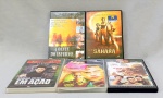 CINEMA, cinco (5) DVDs: Sahara; A Oeste do Inferno; A Bravura de Um Soldado; Clube da Luta; O Guarda Costas em Ação, todos cópias, usados, não testados e sem garantia, vide foto.