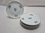 Jogo de 6 pratos de sobremesa em porcelana Real floral com friso ouro. Medindo 15,5cm de diâmetro.