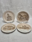 Jogo de 4 pratos decorativos em porcelana pintada à mão. Medindo 17,5cm de diâmetro.
