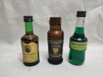 Lote de 3 garrafas de bebidas alcoólicas para decoração.