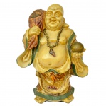 Escultura de Buda Risonho associada a felicidade, abundância e contentamento, em resina, med. 20cm de altura