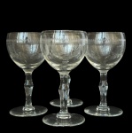 Conj. com 4 (quatro) Taças para vinho do porto em vidro, com gravações nas laterais, med. 11cm de altura.