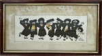 N. COHEN (século XX) - FESTA JUDAICA - Técnica mista sobre papel, assinado no canto inferior direito, med. 12X31cm, com moldura em madeira em proteção de vidro med. 24X43cm. Apresenta manchas do tempo. 