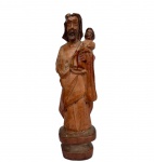 Arte Sacra - São José com menino Jesus - Escultura em madeira, med. 20cm