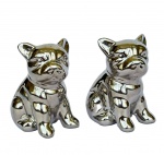 Saleiro e Pimenteiro em cerâmica com efeito metalizado feitio Bulldogue Francês, med. 8cm de altura 
