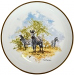 WEDGWOOD - DAVID SHEPHERD - ZEBRA - Prato em porcelana inglesa, coleção The David Shepherd Wildlife, pintura assinada e friso dourado na borda. Med.: 27cm de diâmetro.