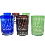 Conj. com 6 (seis) Copos em cristal double lapidados nas cores azul, verde e bordô, med. 9cm de altura