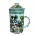 CONCEPTS - Caneca para chá em porcelana, com difusor, decorada com gueixas pintadas à mão, med. 14,5cm de altura. 