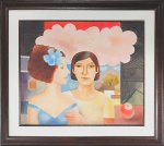 Luiz Ventura (São Paulo 1930) : "Confidencia" , acrílica s. tela , ass. inf. dir., apresenta cachê da Galeria Touluse . Med. Mi 60 x 73 cm  Me 85 x 98 cm