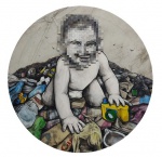 Fidia Falaschetti : Homenagem ao artista "Vik Muniz" POP- PANTIES , acrílica sobre lona de nylon , ass. verso . Med. 115 cm diam (Artista italiano, participante da 54a Bienal de Veneza, 2011)