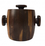 Balde de gelo dos anos 50 em jacarandá. Med. 25 cm alt x 28 cm diam