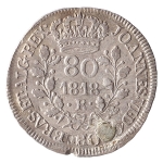 Brasil, 80 Réis, 1818R. Prata. AI P465. BC/MBC. Furo tapado