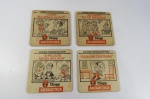 COLECIONISMO - Lote com 04 (quatro) antigas BOLACHAS da Cerveja ANTARCTICA - Temas de filmes que marcaram época (Os filmes: De Rependet no Último Verão; As Minas do Rei Salomão; No Balanço das Horas; Amar Foi Minha Ruína; O Pecado mora ao Lado; Guerra e Paz; Sublime Obsessão e Os Pássaros). São dois filmes em cada Bolacha (frente e verso).