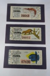 EXONÚMIA - Lote 01 com 03 (três) antigos Bilhetes da Loteria Federal do Brasil, do ano de 1.969 - com as figuras de um Peixe Lua, um Camarão e um Quati.
