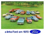 Colecionismo/automobilismo/postais - (JL-06) - Raro cartão postal da Ford do Brasil, mostrando a sua linha de veículos para o ano de 1970, com a presença da linha da Willys Overland do Brasil, então recentemente comprada pela Ford. Cartão postal de época (não é reedição moderna) em excelente estado de conservação.